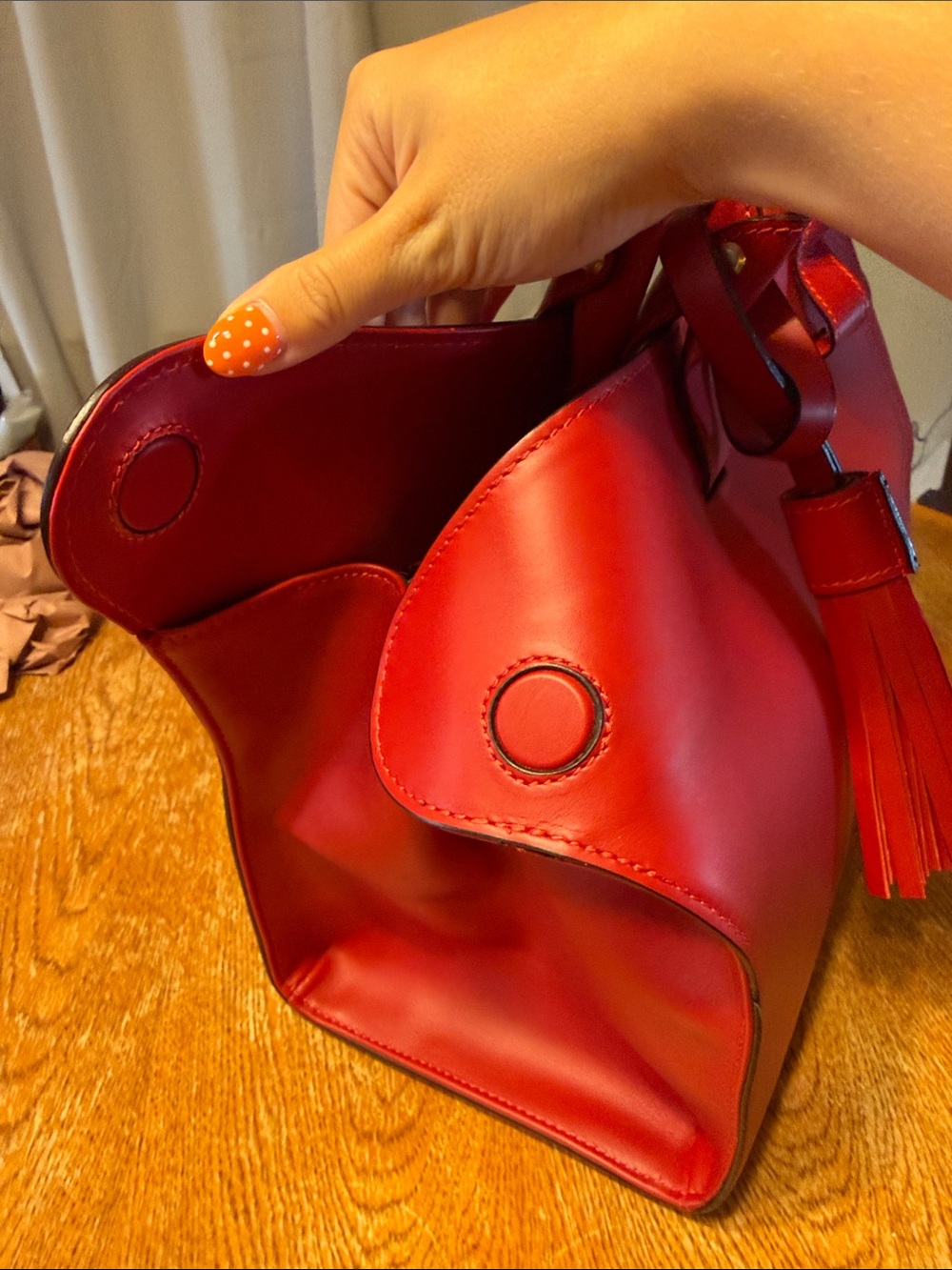 Vittoria Napoli Structured Red Leather Satchel with Tassel Accent and crossbody - Picture 2 of 10